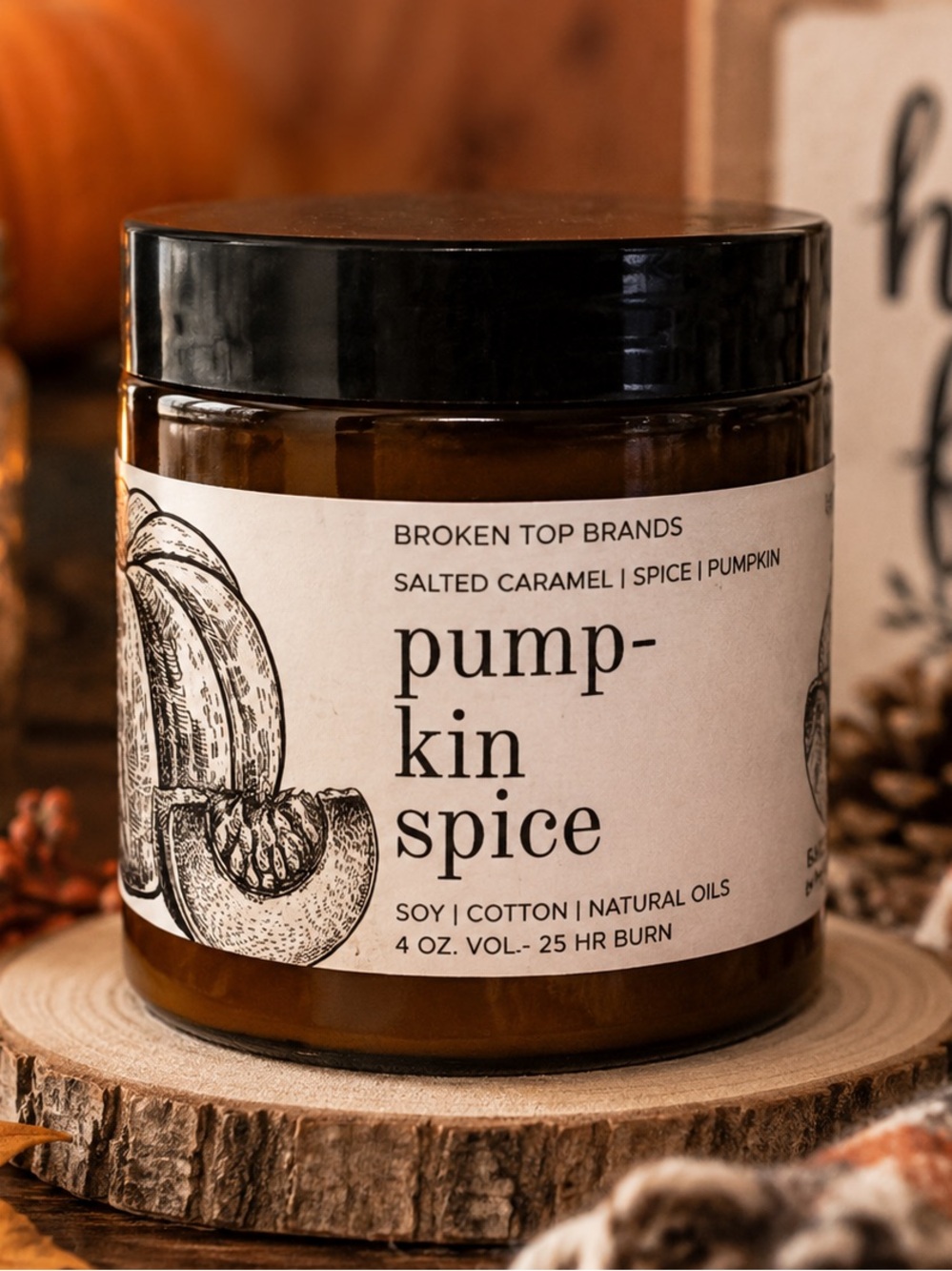 Broken Top Brands Pumpkin Spice Soy Candle 4 oz Salted Caramel Fall Scent